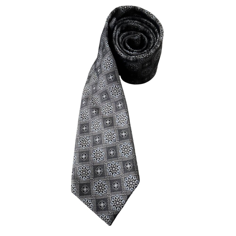 JOS.A. Bank Reserve Mens 100% Silk Necktie Geometric Pattern In Black & Gray